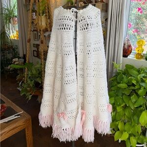 Baby Soft Afghan Poncho with Removable Bow Details